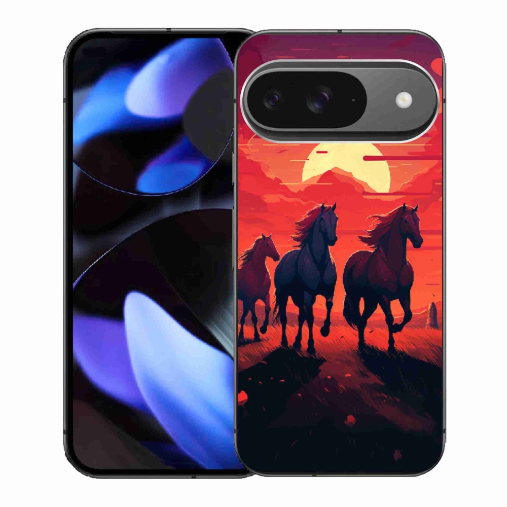 Gél borítás mmCase a Google Pixel 9-hez - lovak és naplemente
