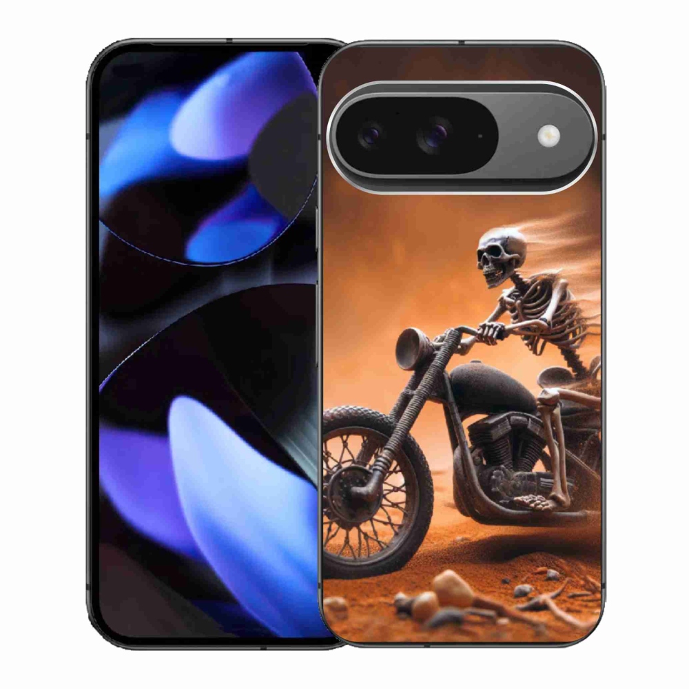 Gél borítás mmCase a Google Pixel 9-hez - csontváz egy motorkerékpáron