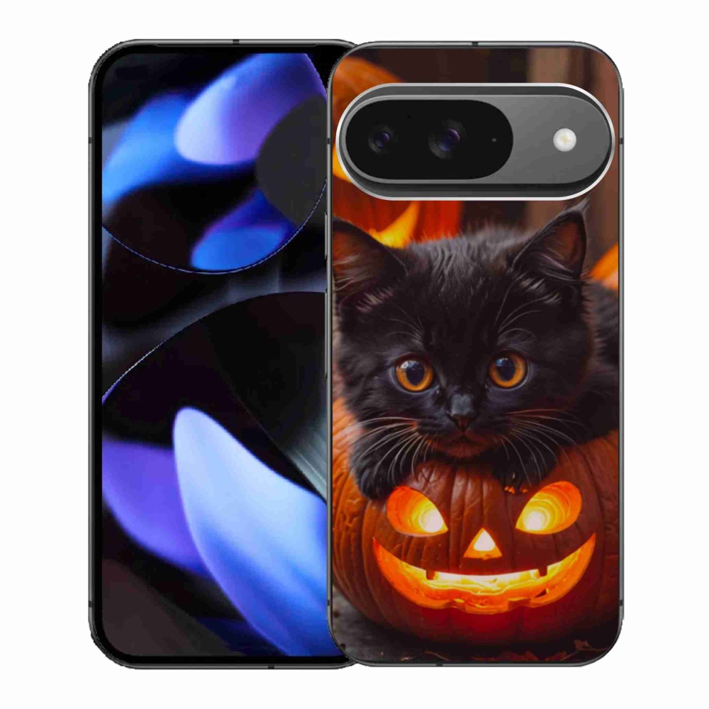 Gél borítás mmCase a Google Pixel 9-hez - cica és sütőtök
