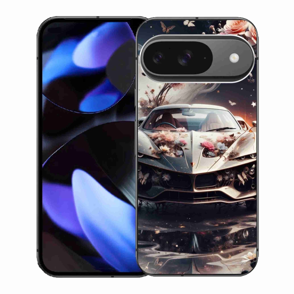 Gél borítás mmCase a Google Pixel 9 számára - virágos sportkocsi