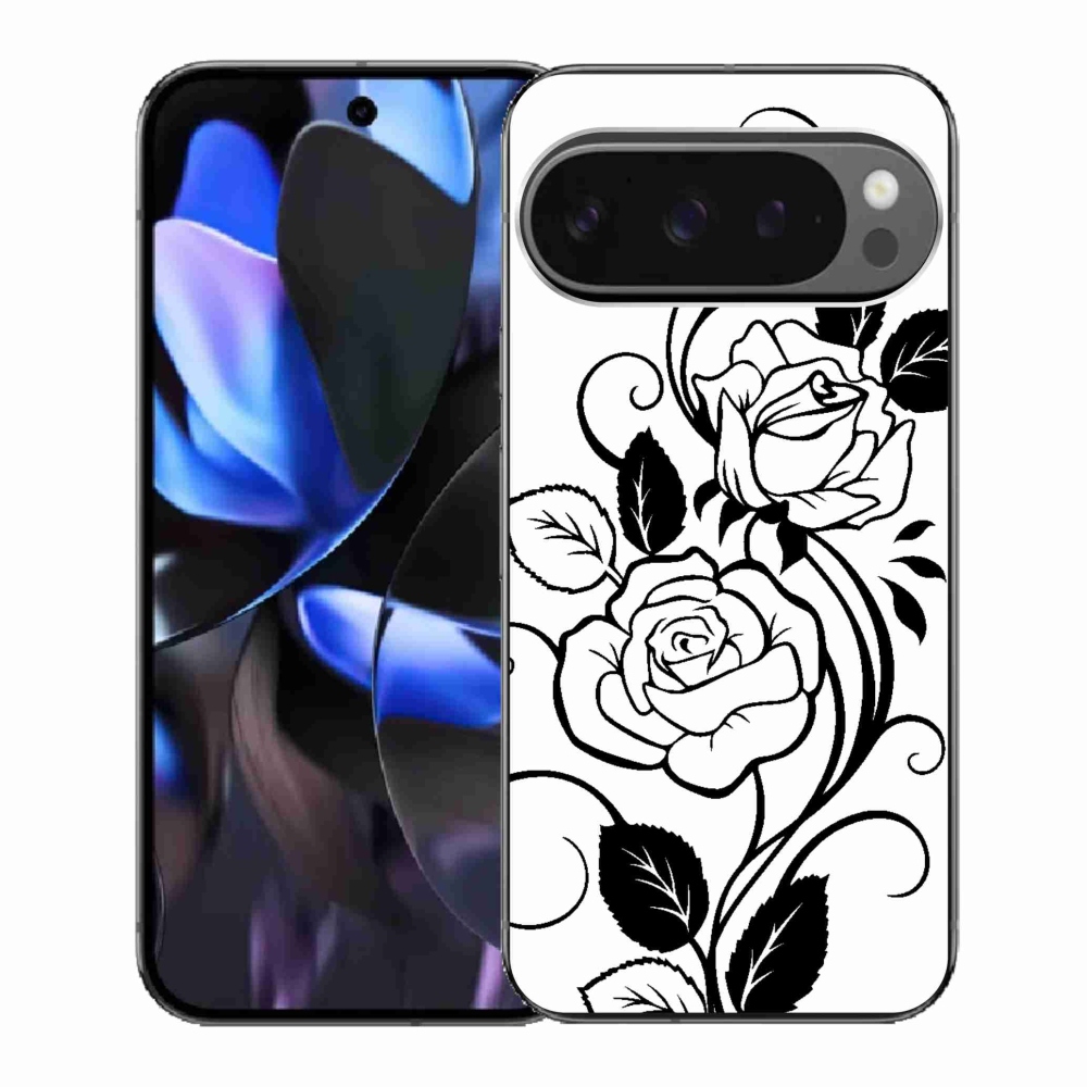 Zselés borítás mmCase a Google Pixel 9 Pro számára - fekete és fehér rózsa