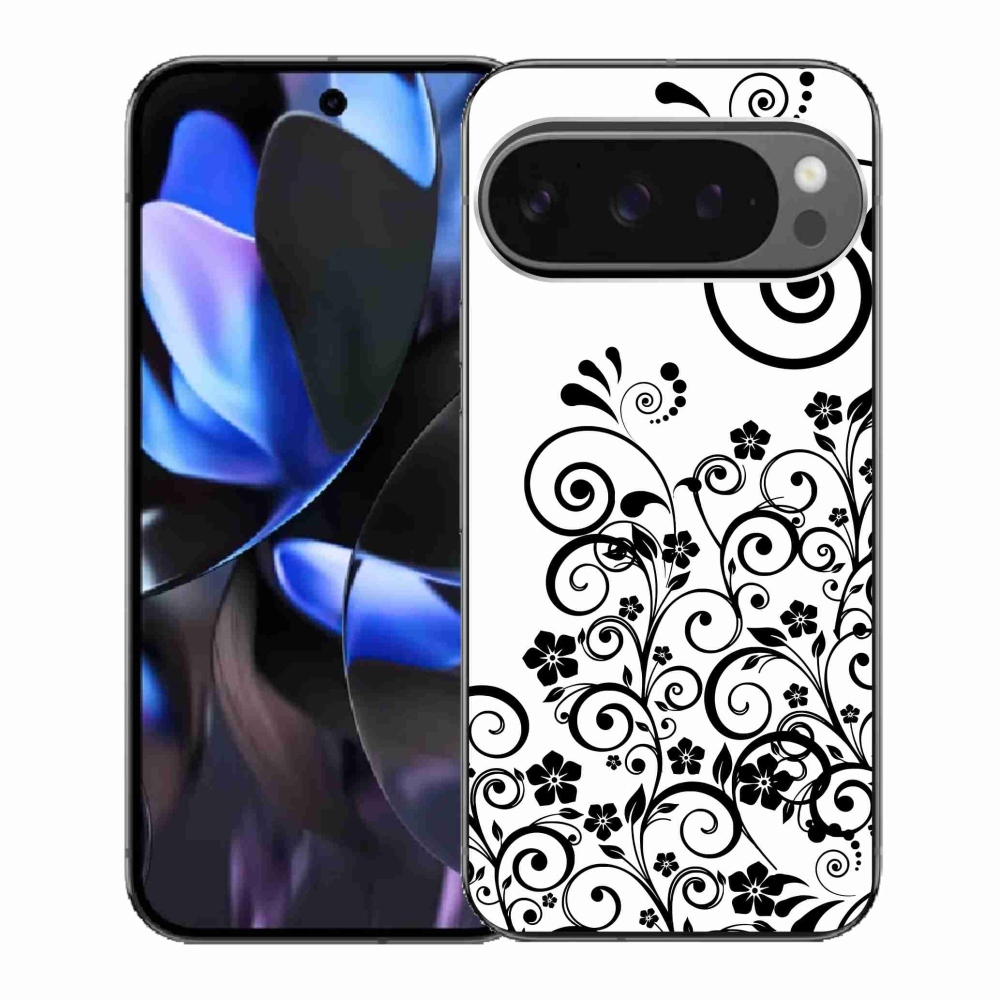 Zselés borítás mmCase a Google Pixel 9 Pro számára - fekete és fehér virágminták