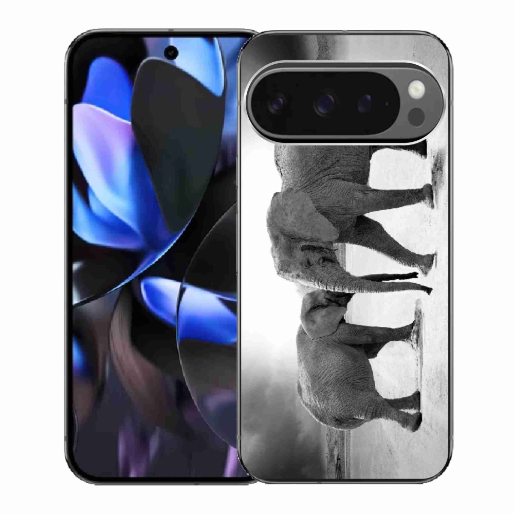Gél borítás mmCase a Google Pixel 9 Pro számára - fekete és fehér elefántok