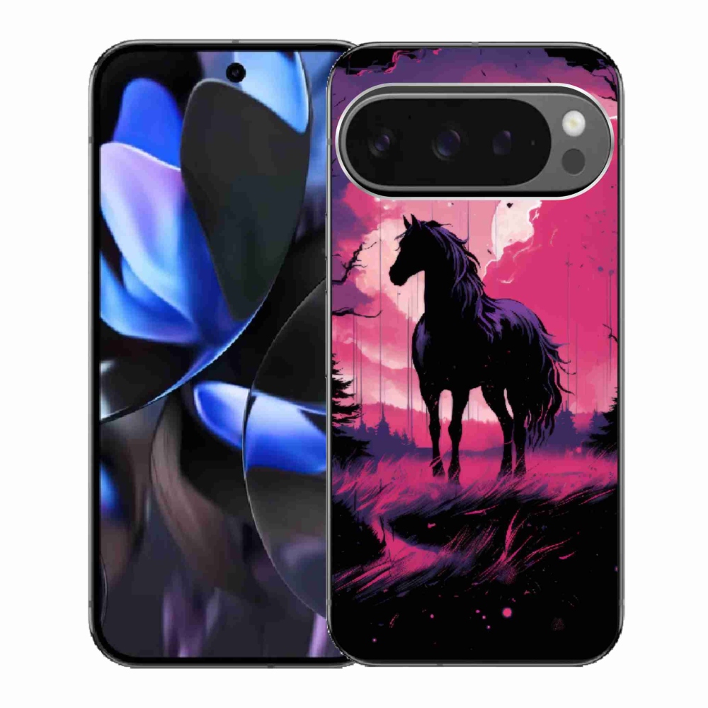 Gél borítás mmCase a Google Pixel 9 Pro számára - fekete rajzfilm ló 1