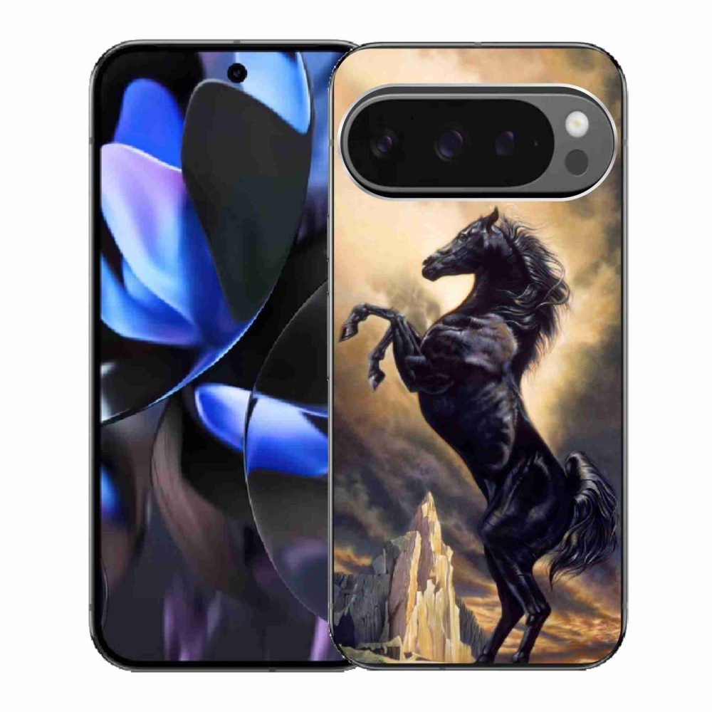 Gél borítás mmCase a Google Pixel 9 Pro számára - fekete rajzfilm ló