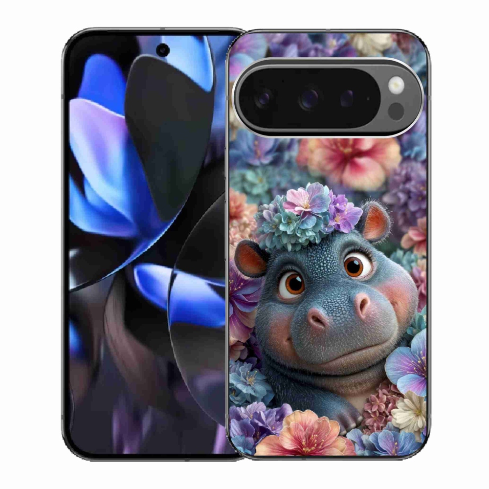 Gél borítás mmCase a Google Pixel 9 Pro számára - víziló virágokban
