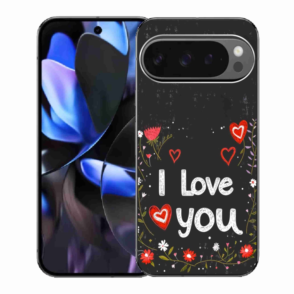 Gél borítás mmCase a Google Pixel 9 Pro számára - Szeretlek fekete háttérrel