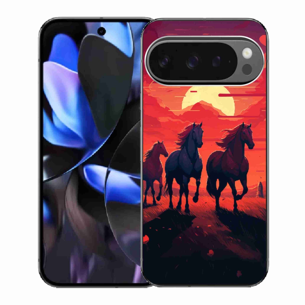 Gél borítás mmCase a Google Pixel 9 Pro számára - lovak és naplemente