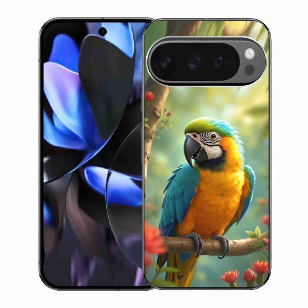 Zselés borítás mmCase a Google Pixel 9 Pro számára - papagáj ara kék és sárga