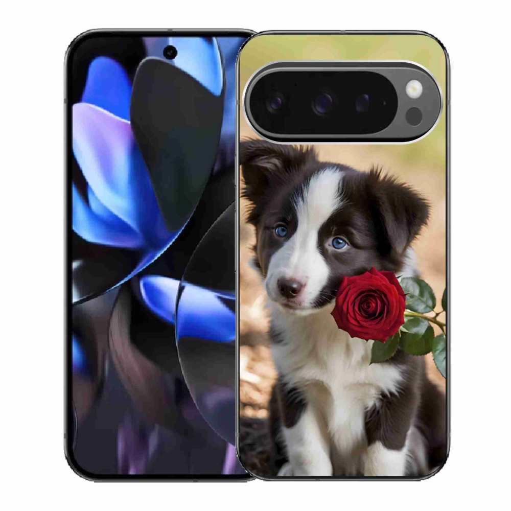 Gél borítás mmCase a Google Pixel 9 Pro számára - aranyos border collie rózsával