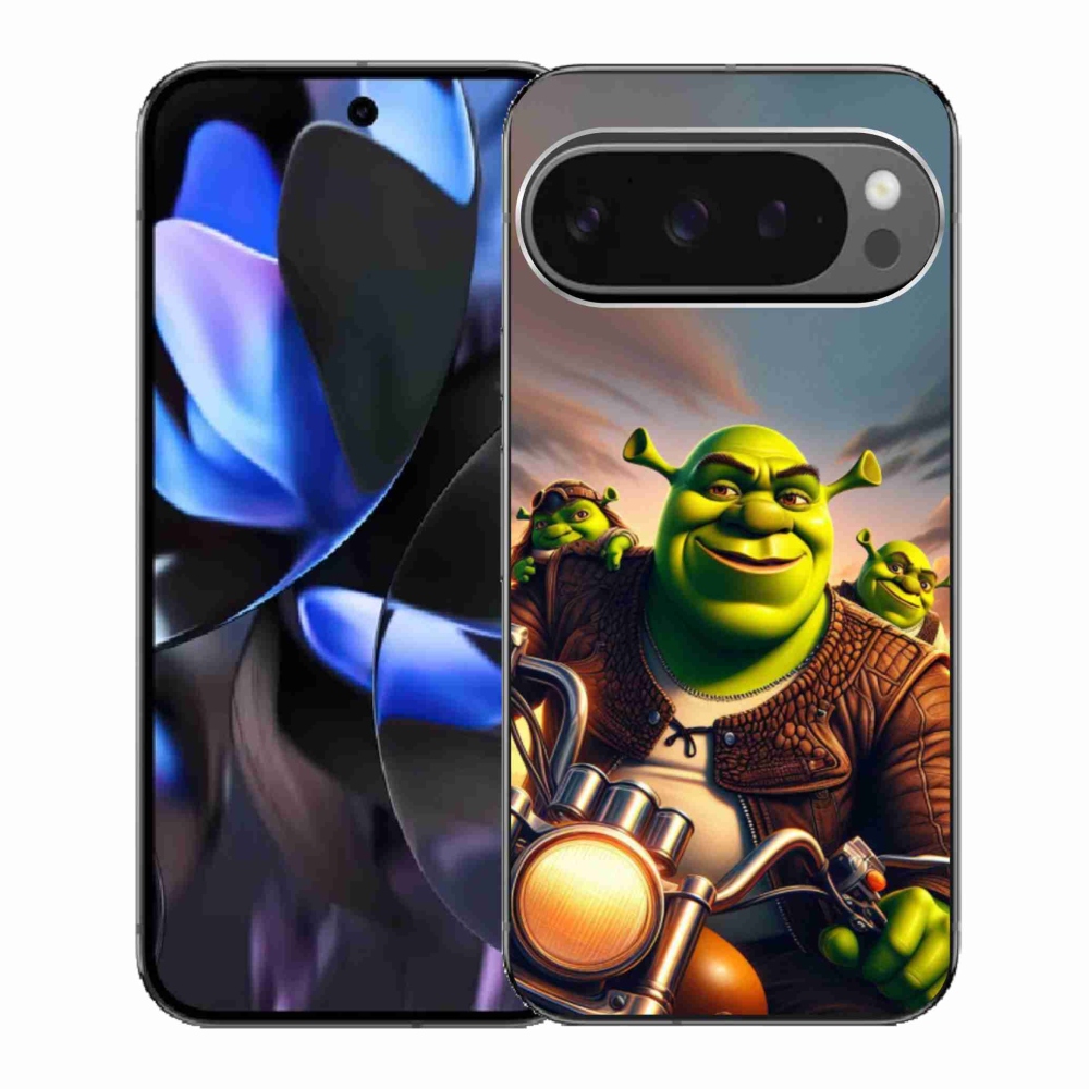 Gél borítás mmCase a Google Pixel 9 Pro számára - Shrek egy motorkerékpáron