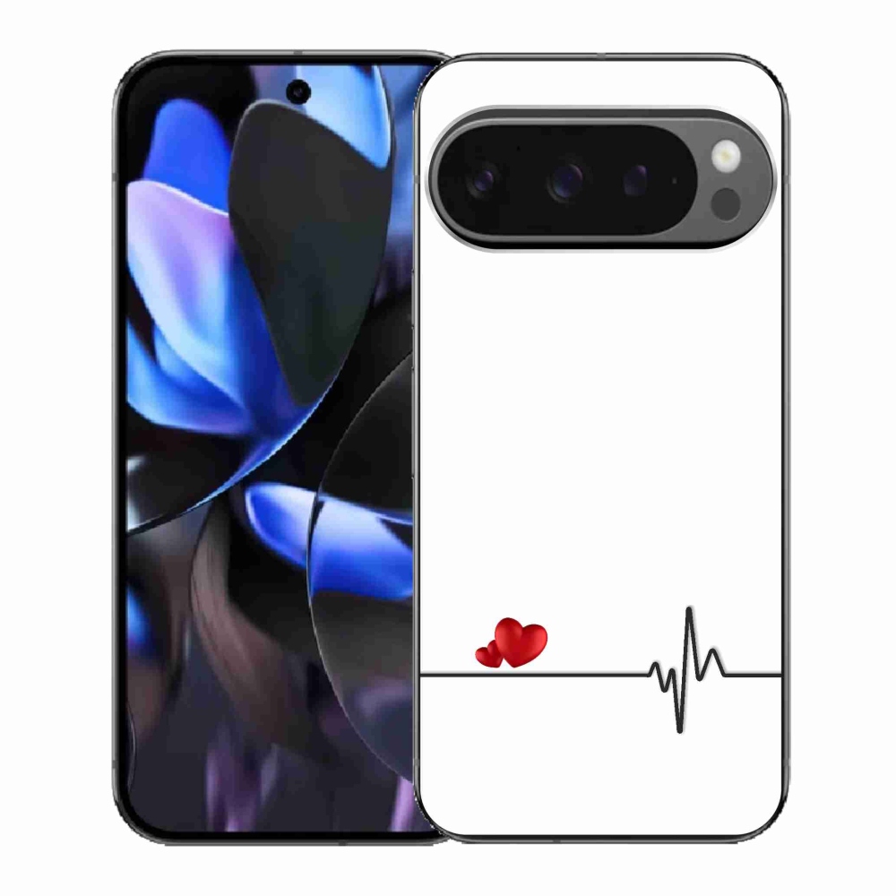 Gél borítás mmCase a Google Pixel 9 Pro-n - szív és szívverés fehér háttérrel