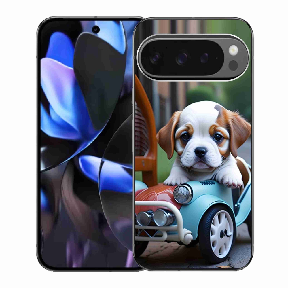 Gél borítás mmCase a Google Pixel 9 Pro számára - kiskutya egy retro autóban
