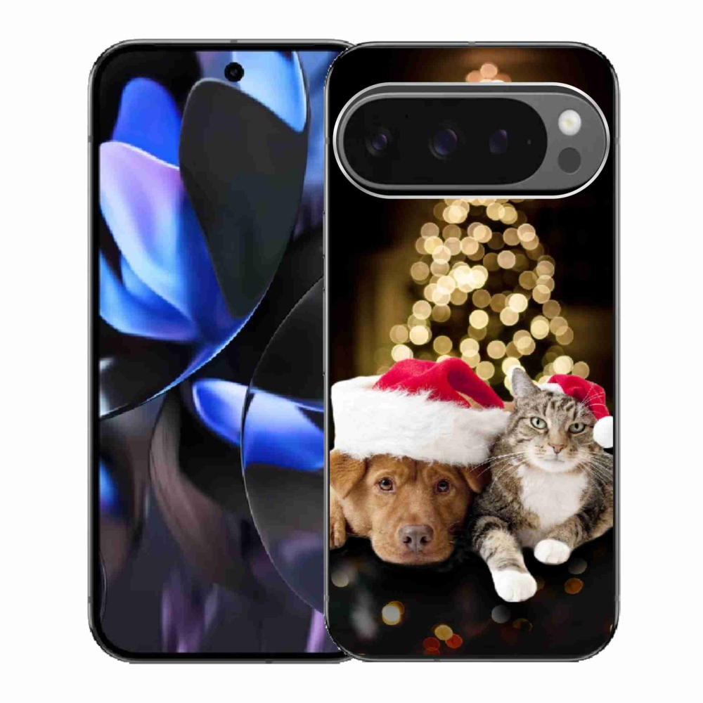 Gél borítás mmCase a Google Pixel 9 Pro számára - Karácsonyi kutya és macska