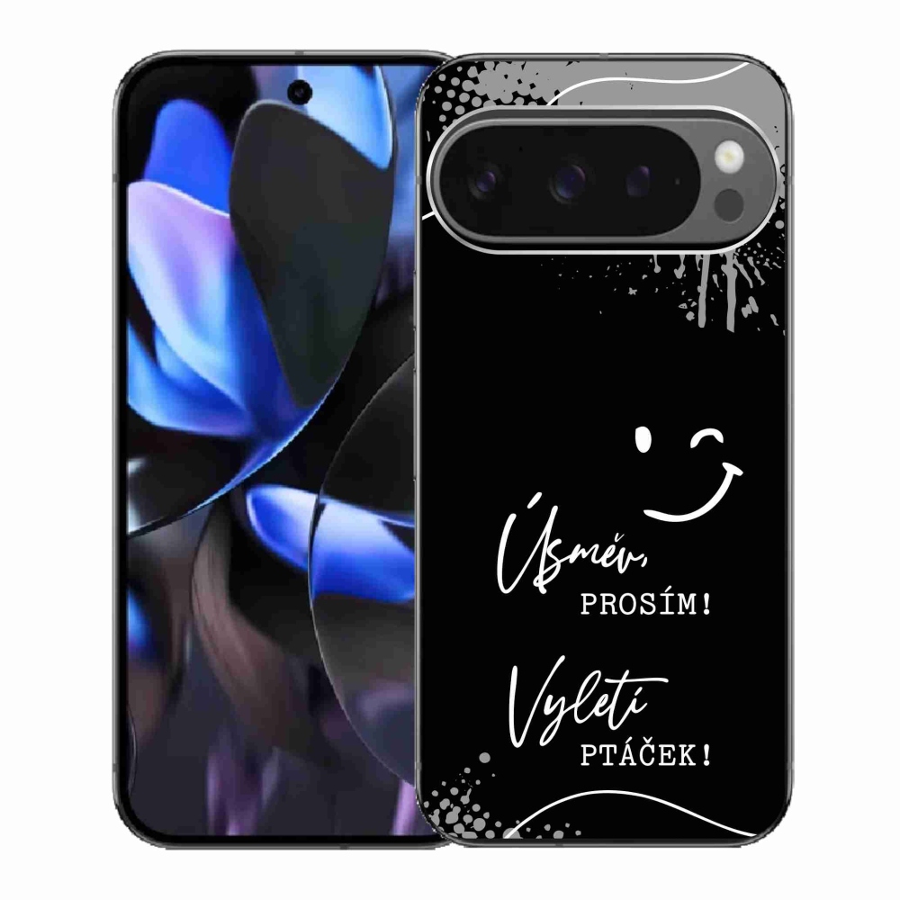 Gél borító mmCase a Google Pixel 9 Pro számára - vicces szöveg 4 fekete háttérrel