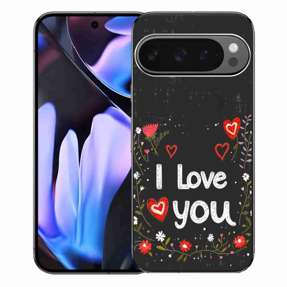 Gél borítás mmCase a Google Pixel 9 Pro XL-hez - Szeretlek fekete háttérrel