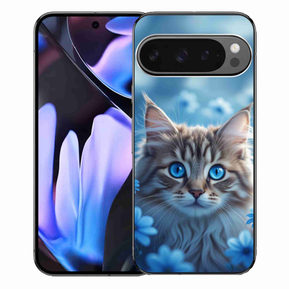 mmCase gél tok a Google Pixel 9 Pro XL-hez – kiscica kék virágokkal