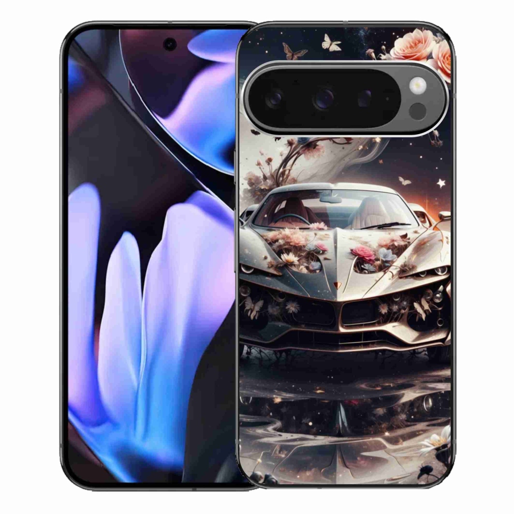Zselés borítás mmCase a Google Pixel 9 Pro XL-hez - virágos sportkocsi