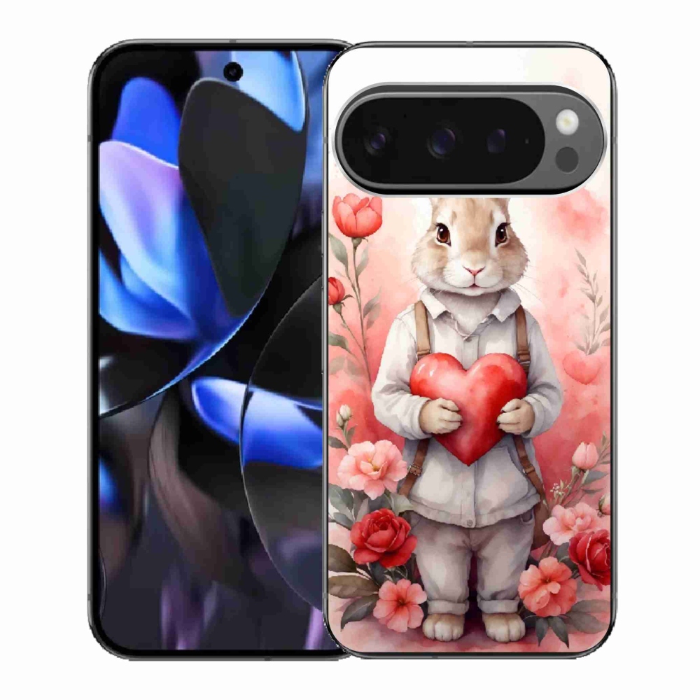 Gél borítás mmCase a Google Pixel 9 Pro számára - nyúl szívvel