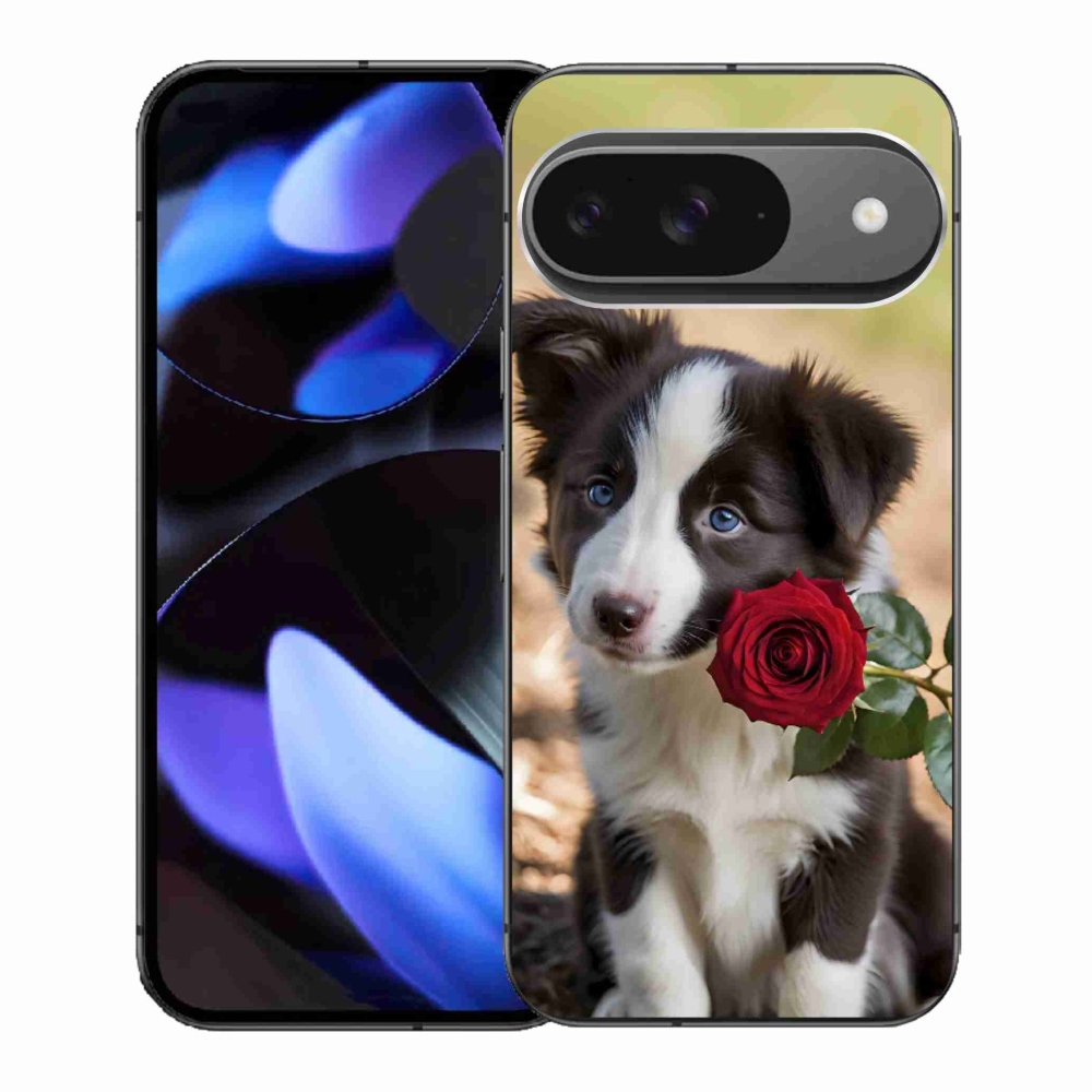 Gél borítás mmCase a Google Pixel 9-hez - aranyos border collie rózsával