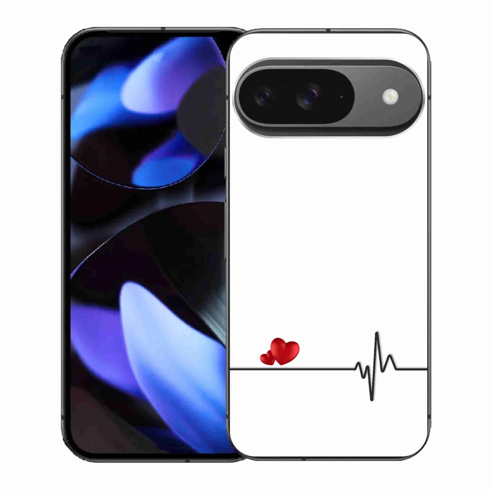 Gél borító mmCase a Google Pixel 9-hez - szív és szívverés fehér háttérrel
