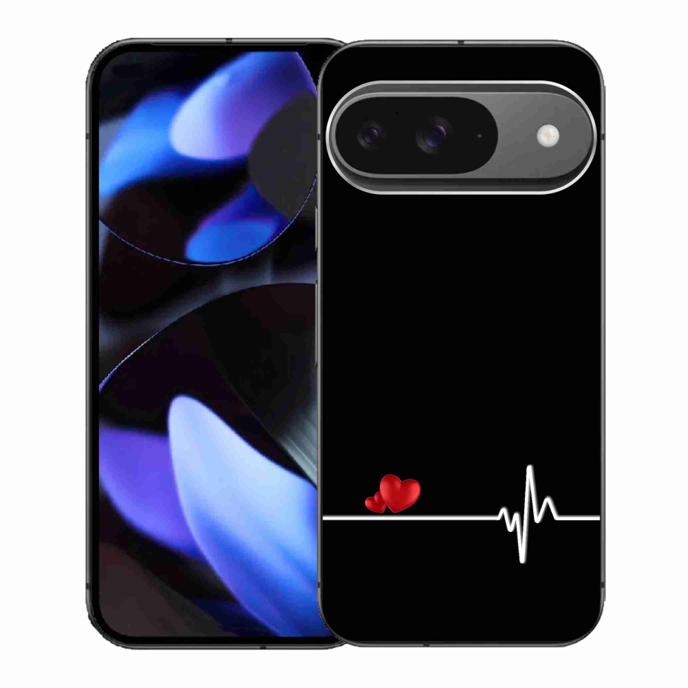 Gél borító mmCase a Google Pixel 9-hez - szív és szívverés fekete háttérrel