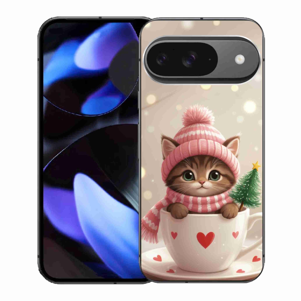 Gél borítás mmCase a Google Pixel 9-hez - Karácsonyi cica a csészében