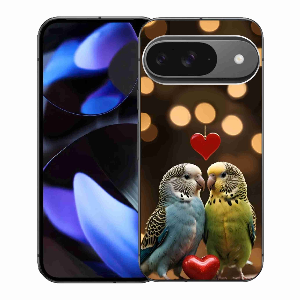 Gél borítás mmCase a Google Pixel 9-hez - szerelmes papagájok