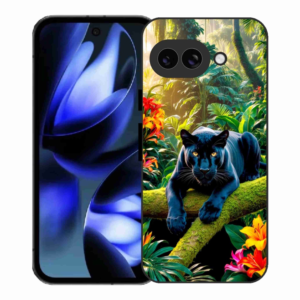 Gél borítás mmCase a Google Pixel 9a számára - fekete párduc a dzsungelben