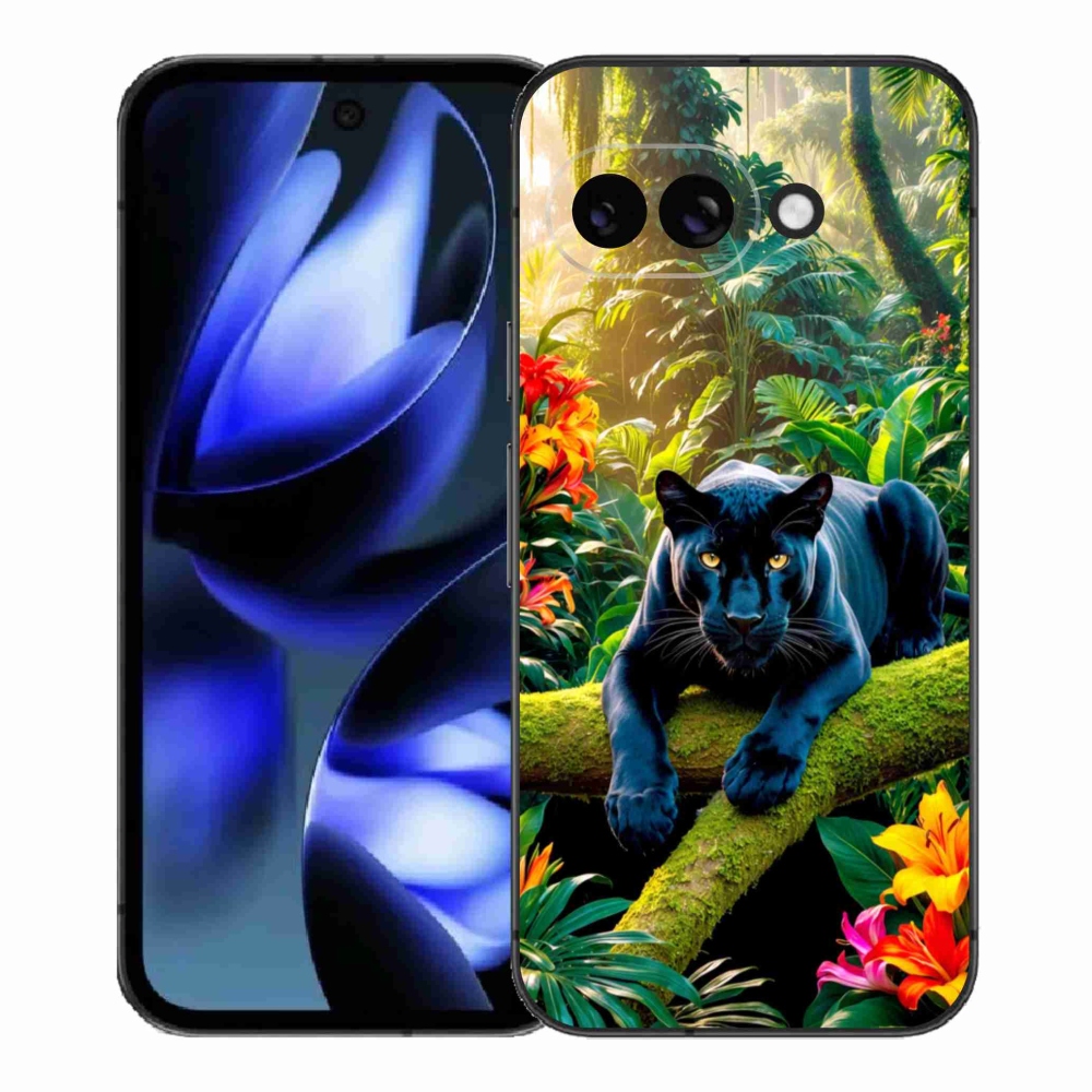 Gél borítás mmCase a Google Pixel 9a számára - fekete párduc a dzsungelben