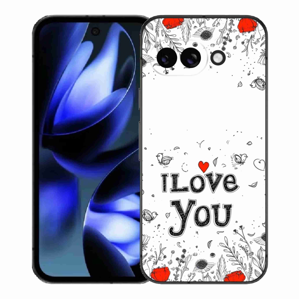 Gél borítás mmCase a Google Pixel 9a számára - Szeretlek fehér háttérrel