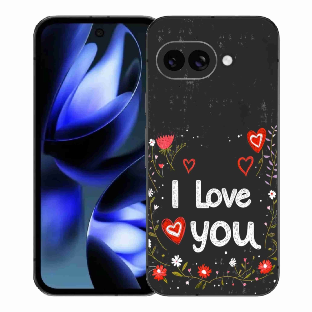 Gél borítás mmCase a Google Pixel 9a számára - Szeretlek fekete háttérrel