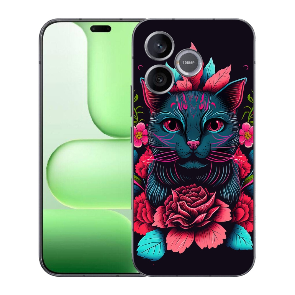 mmCase gél tok a Honer 600 Lite-hez – virágok és macska