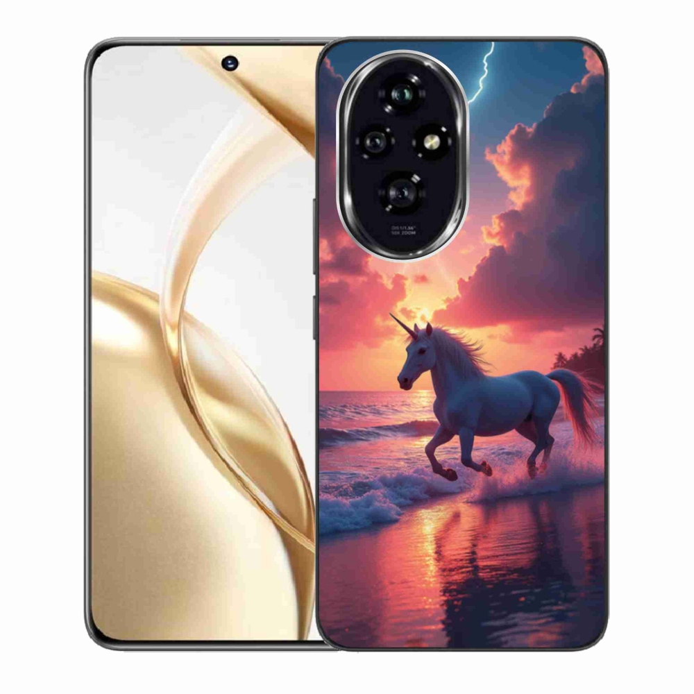 Zselés borítás mmCase a Honor 200 5G számára - egyszarvú a tengerparton