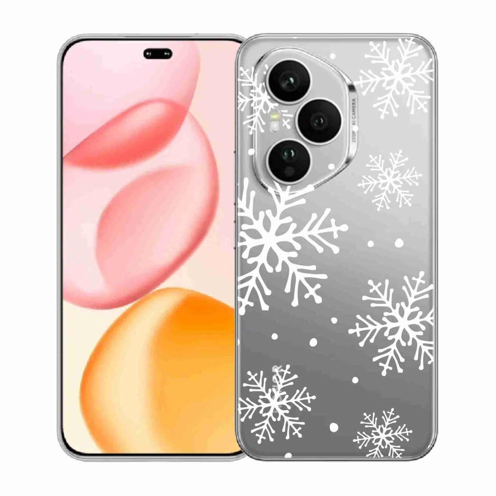 Zselés borítás mmCase a Honor 400 Pro-hoz - fehér pelyhek átlátszó háttéren