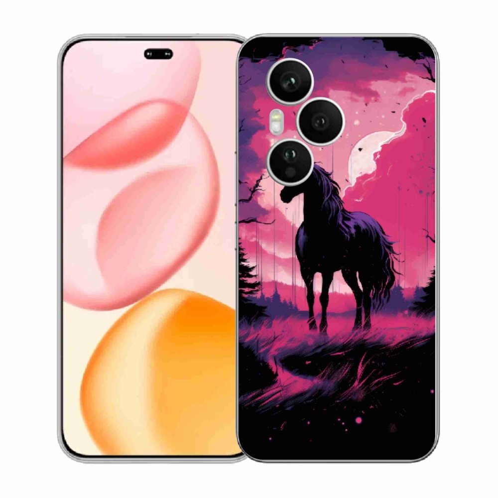 Zselés borítás mmCase a Honor 400 Pro-hoz - fekete rajzfilm ló 1