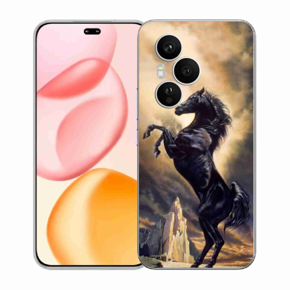 Zselés borítás mmCase a Honor 400 Pro-hoz - fekete rajzfilm ló