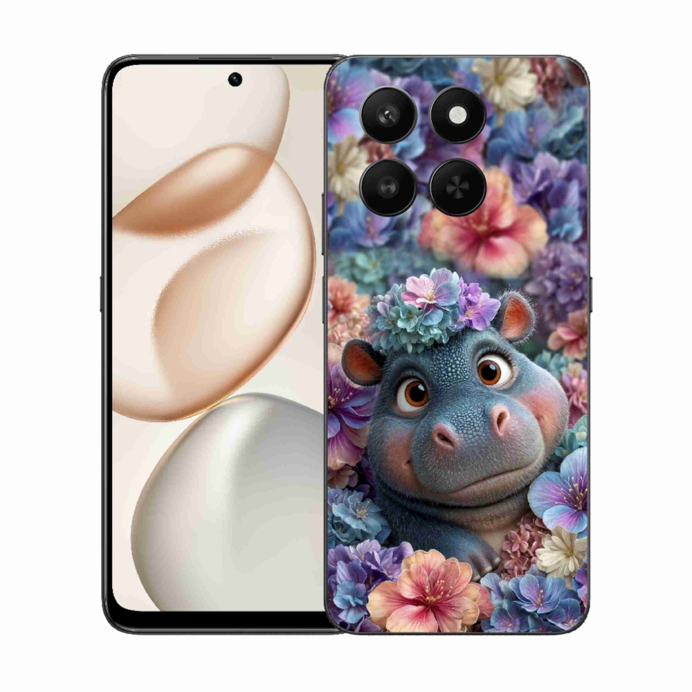 mmCase géltok az Honor 400 Smart 5G/4G/Honor X7d készülékhez – virágokkal díszített kis víziló