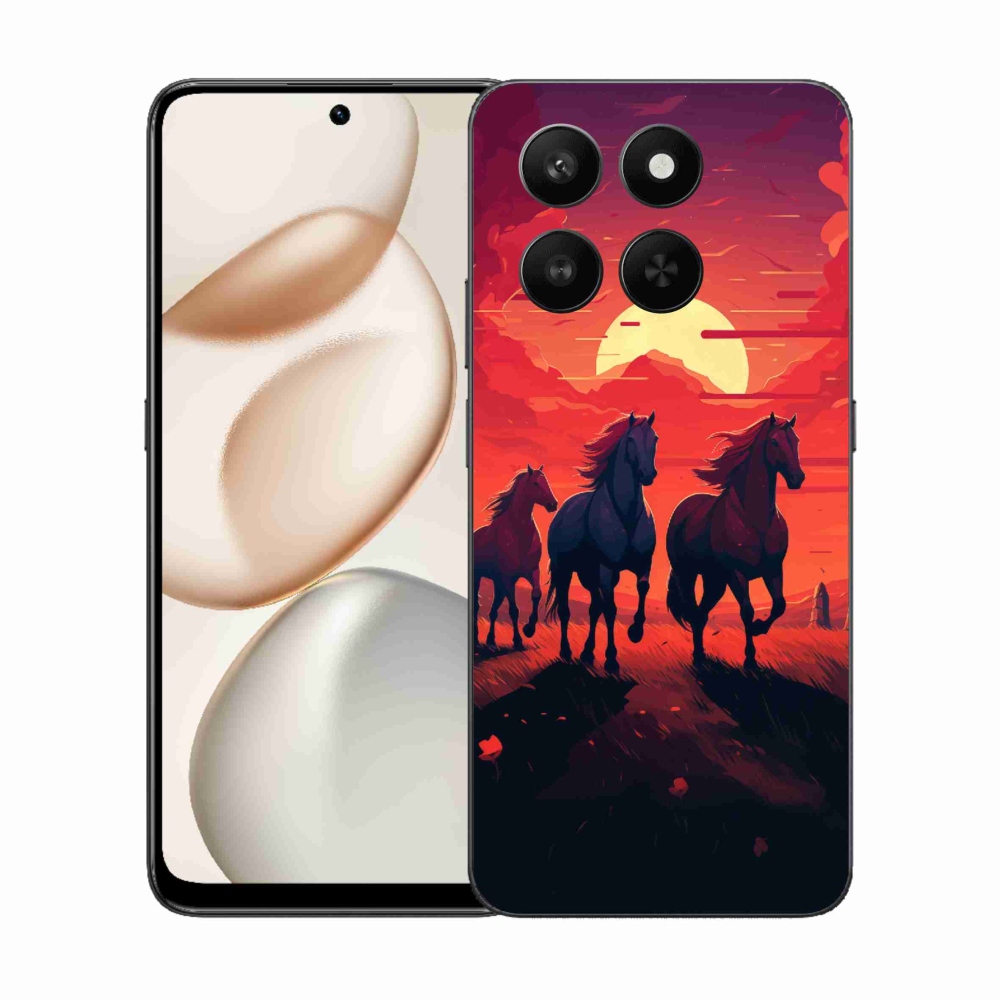 Zselés borítás mmCase a Honor 400 Smart 5G/4G/Honor X7d számára - lovak és naplemente