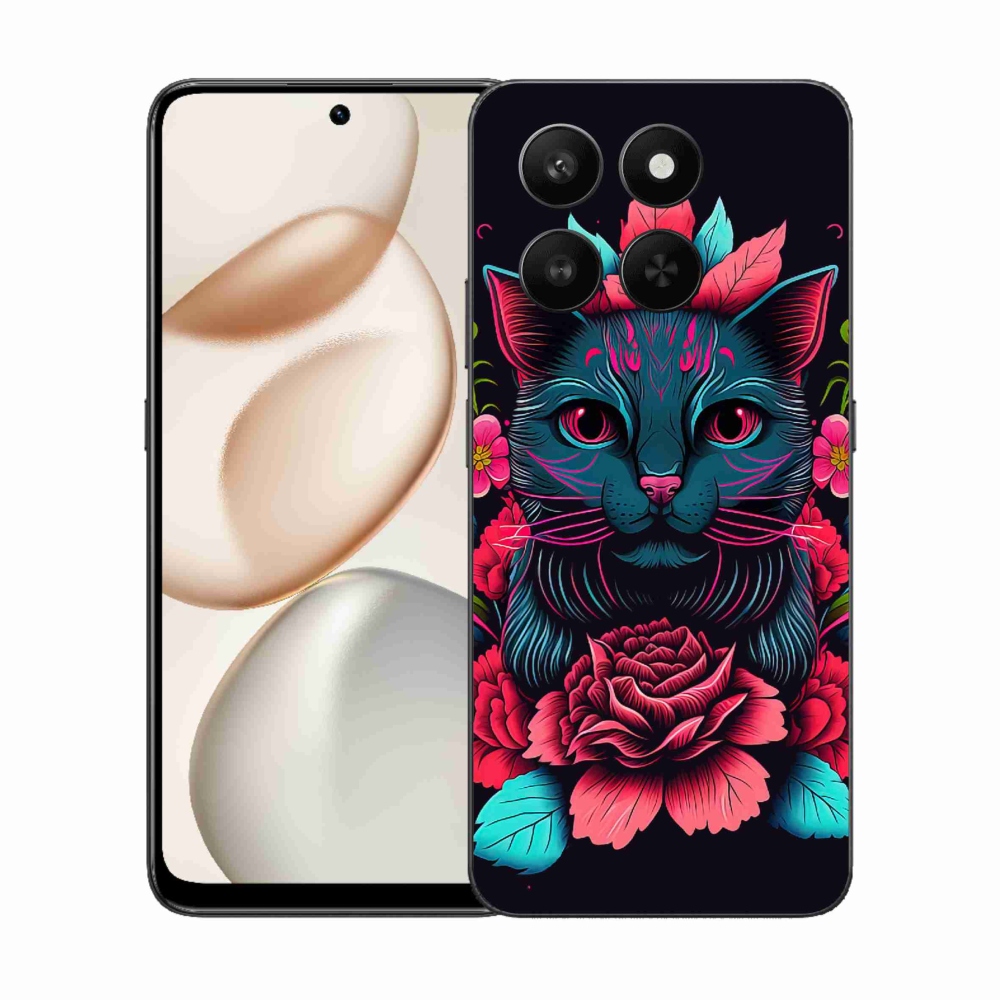 Zselés borító mmCase a Honor 400 Smart 5G/4G/Honor X7d számára - virágok és macska