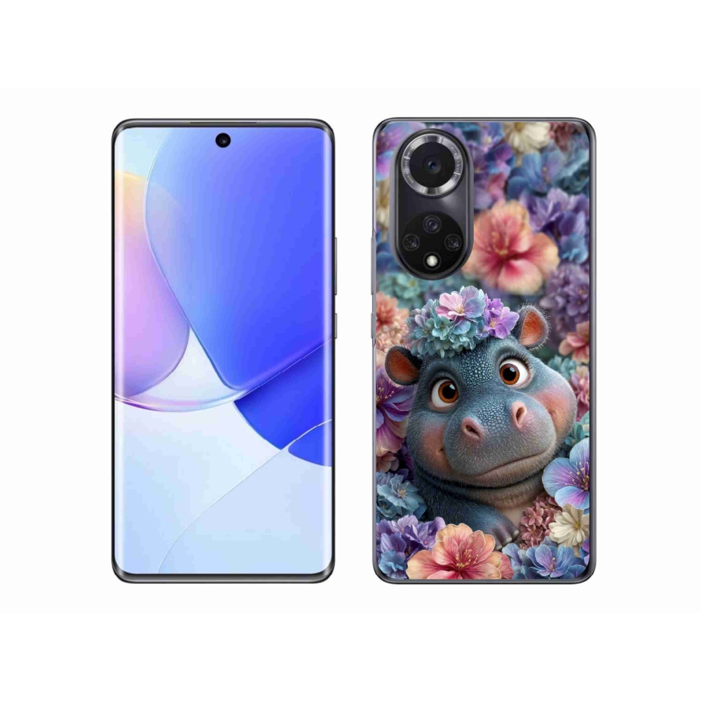 Zselés borító mmCase a Honor 50 készülékhez - víziló virágokban