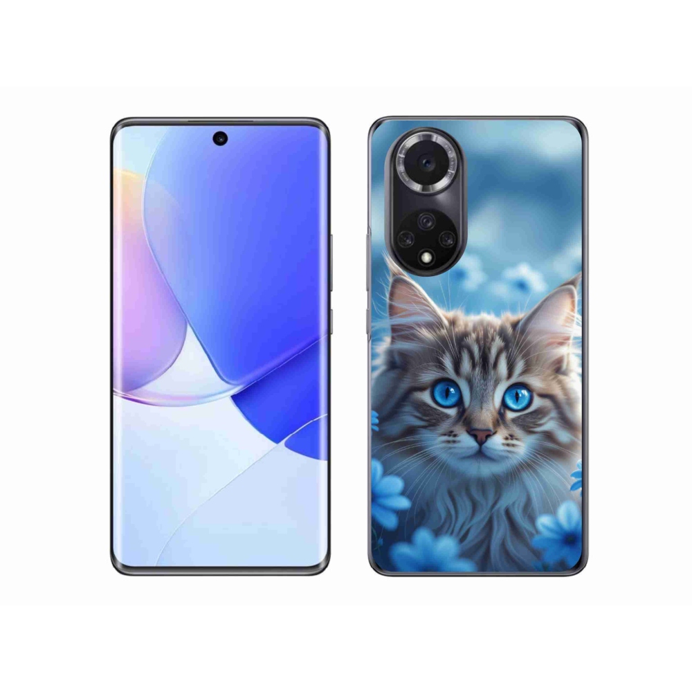Zselés borító mmCase a Honor 50 készülékhez - kék virágos cica