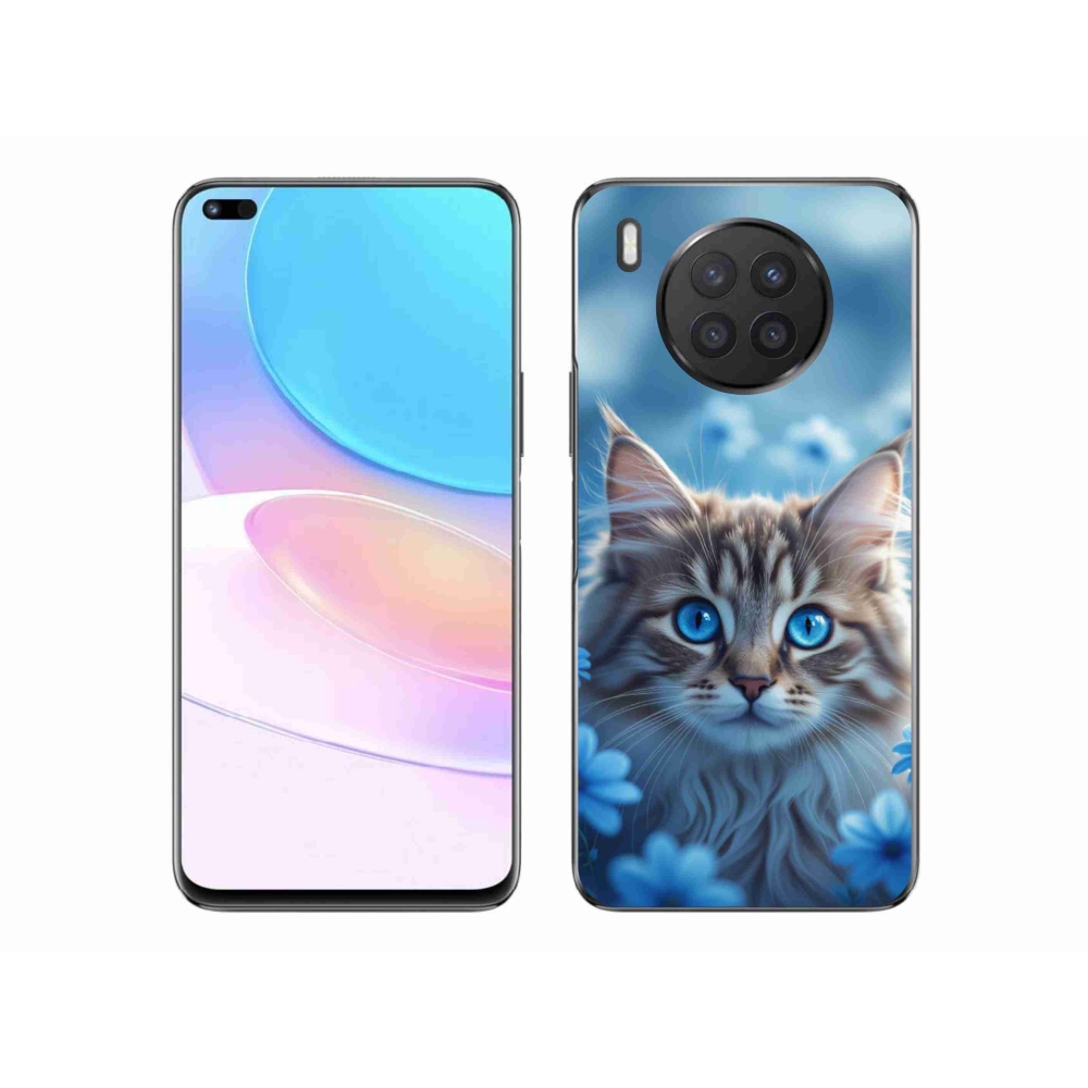 Zselés borító mmCase a Honor 50 Lite készülékhez - kék virágos cica