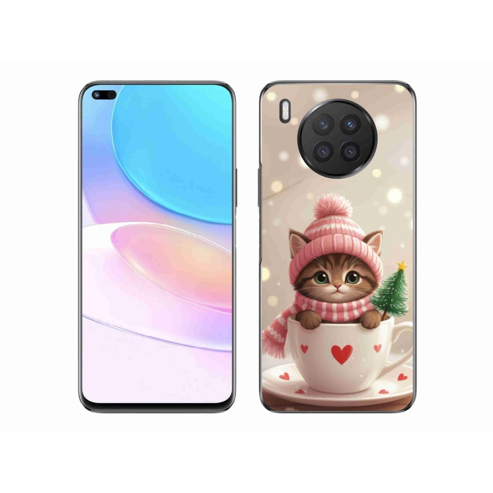Zselés borítás mmCase a Honor 50 Lite készülékhez - Karácsonyi cica a csészében