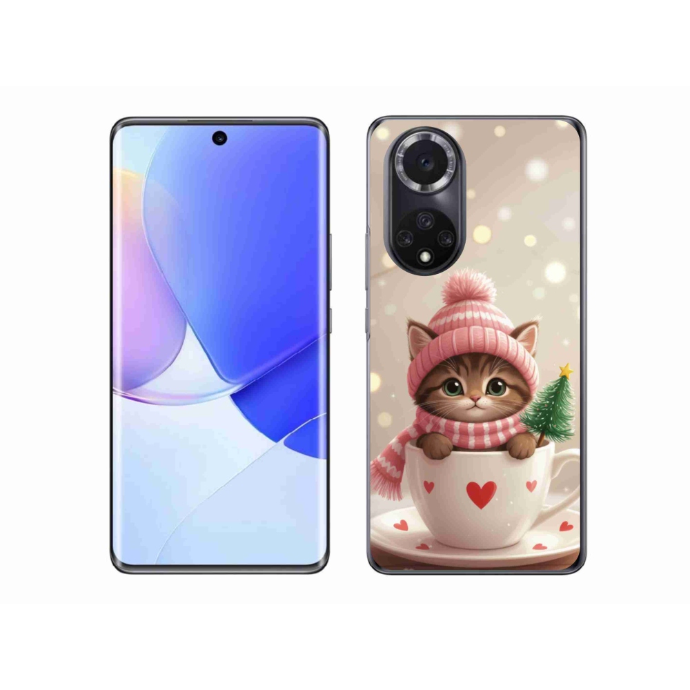 Zselés borító mmCase a Honor 50 számára - Karácsonyi cica a csészében