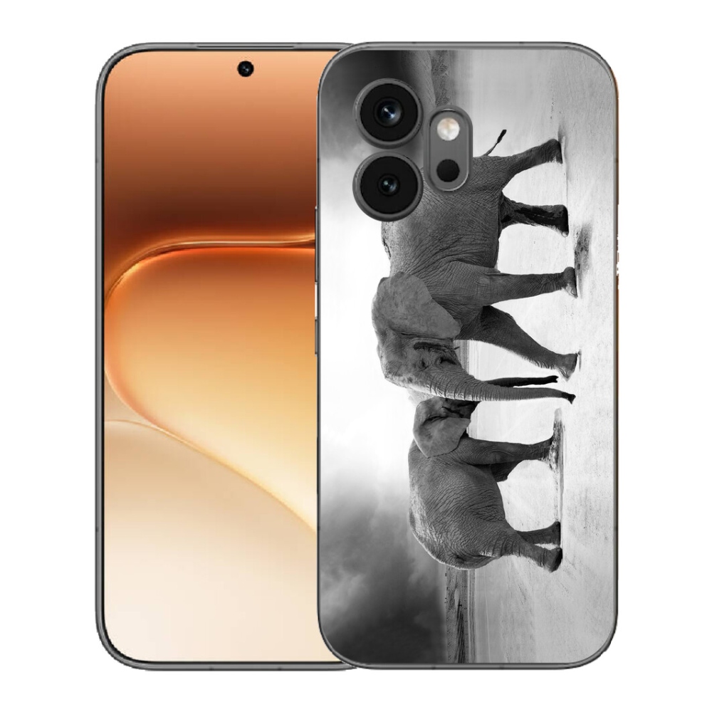 mmCase gél tok az Honor 600-hoz – fekete-fehér elefántok