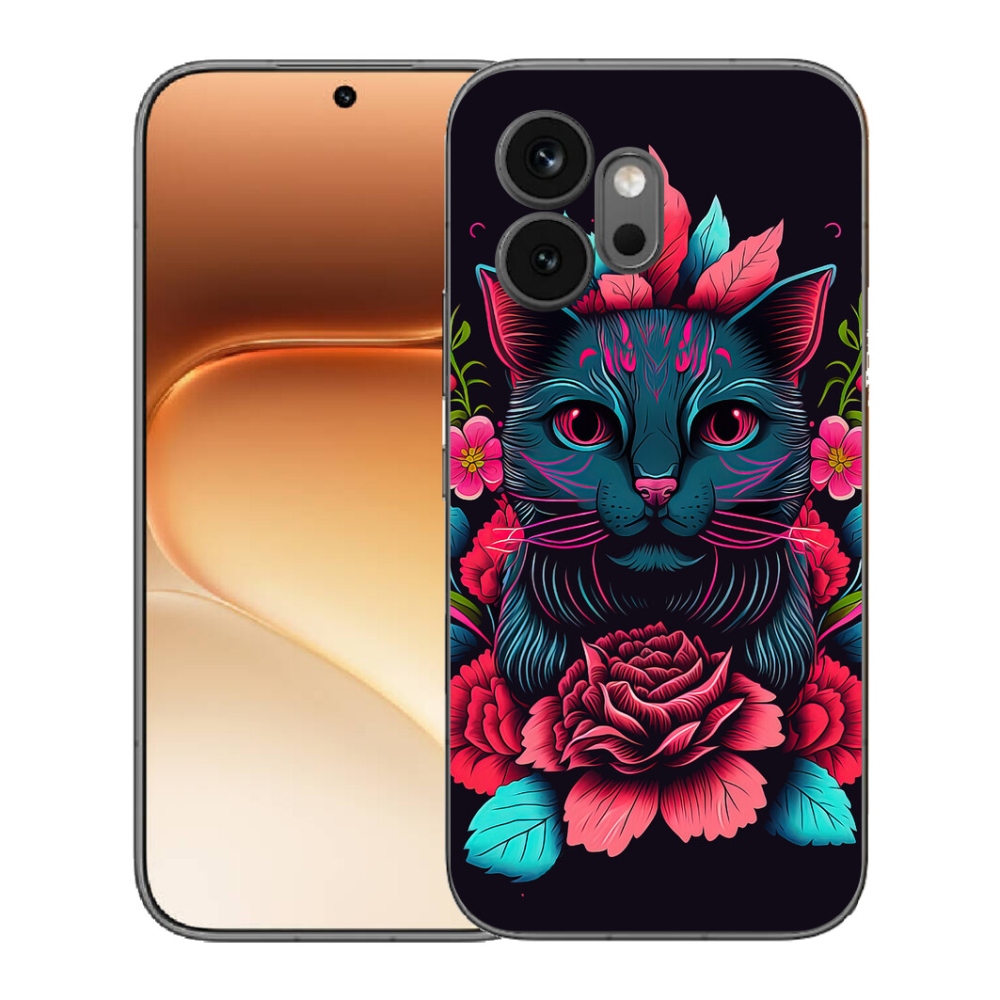 mmCase gél tok az Honor 600-hoz – virágok és macska