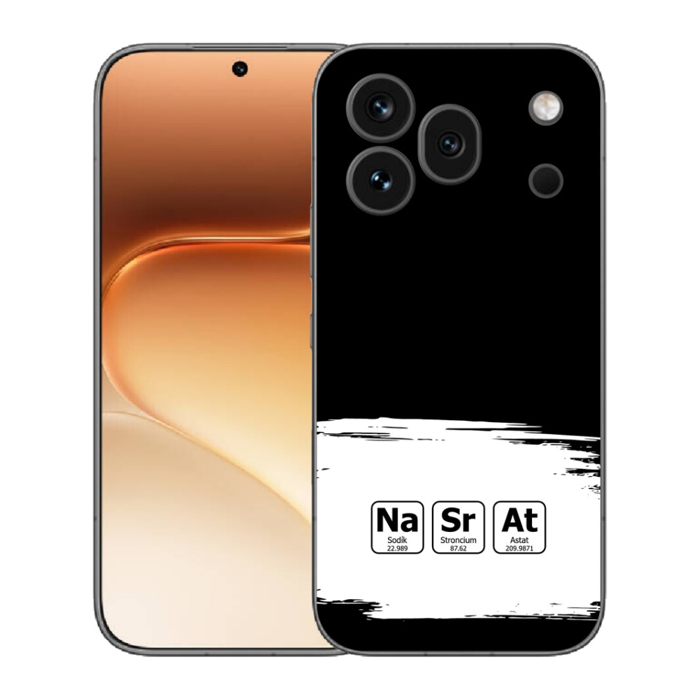 mmCase gélhuzat az Honor 600 Pro-hoz – kémiai elemek fehér-fekete háttérrel