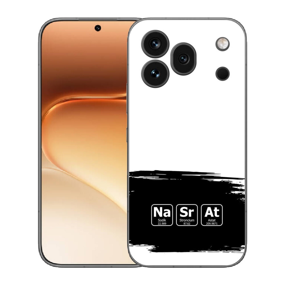 mmCase gélhuzat az Honor 600 Pro-hoz – kémiai elemek fekete-fehér háttérrel