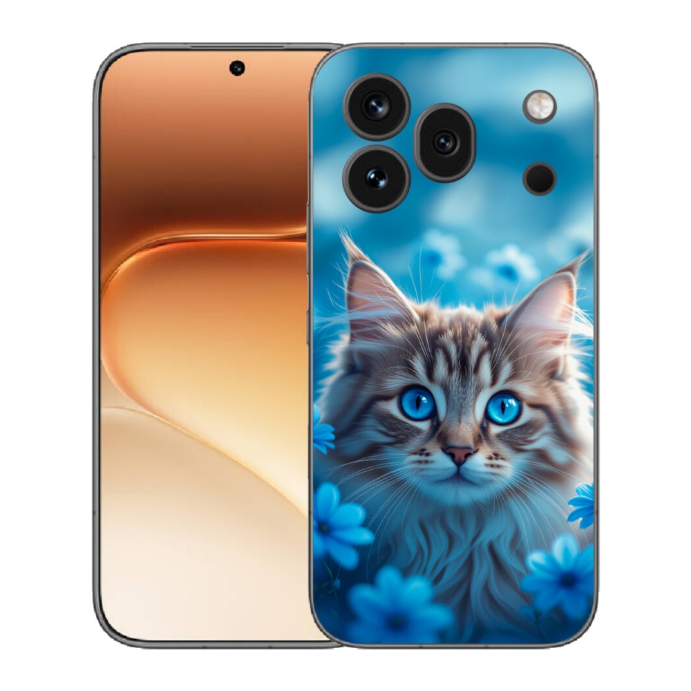 mmCase gél tok az Honor 600 Pro-hoz – kiscica kék virágokkal